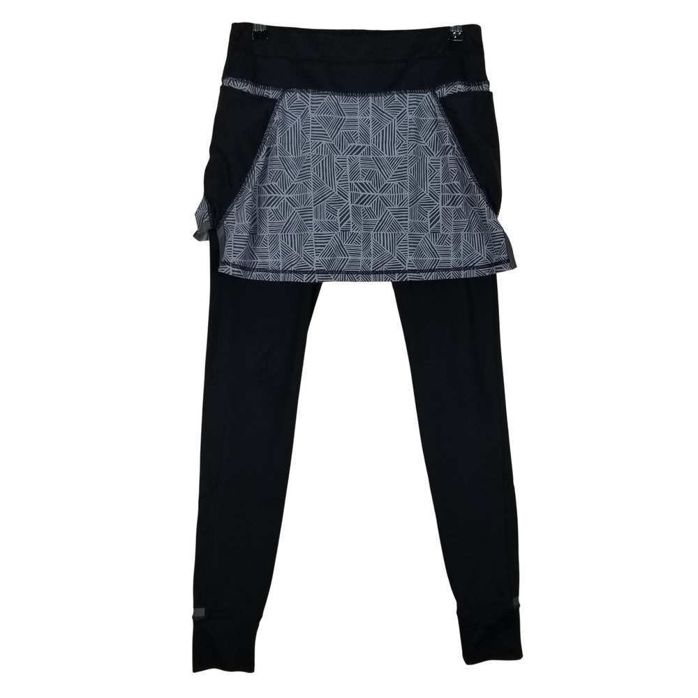 Athleta Skirted Leggings Women S Black Grey Geometric Print 2-in-1 Activewear
